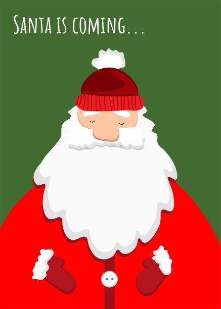 可爱的圣诞老人插画在绿色背景。向量图片下载