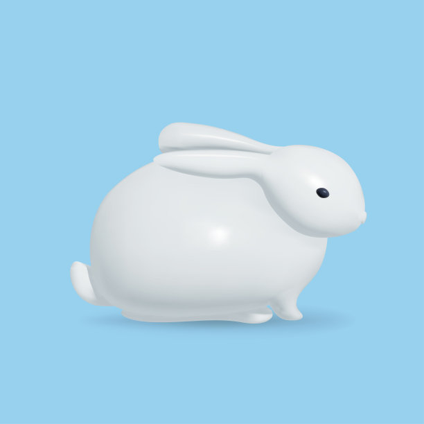 白兔和黑兔瓷或陶瓷光泽小雕像套装。兔子是2023年中国新年的象征。三维向量图片下载