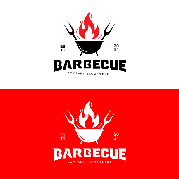 烧烤标志，烧烤食物矢量，适合餐厅，烧烤店，烟熏肉的设计图片下载