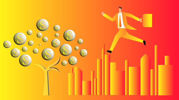 商人们奔向摇钱树和现代城市图片下载