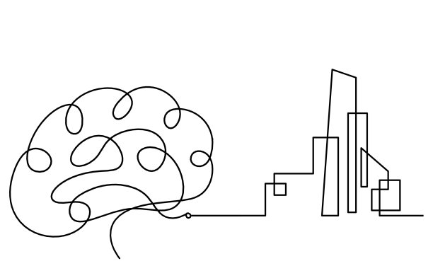 抽象的建筑，大脑就像白色背景上连续的线条图片下载