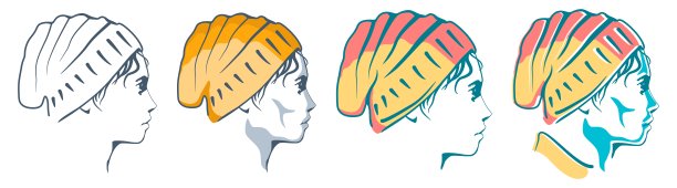 男子侧面视图。孤立的男性面部轮廓。冬天或秋天的帽子。同一个人的多个版本图片下载