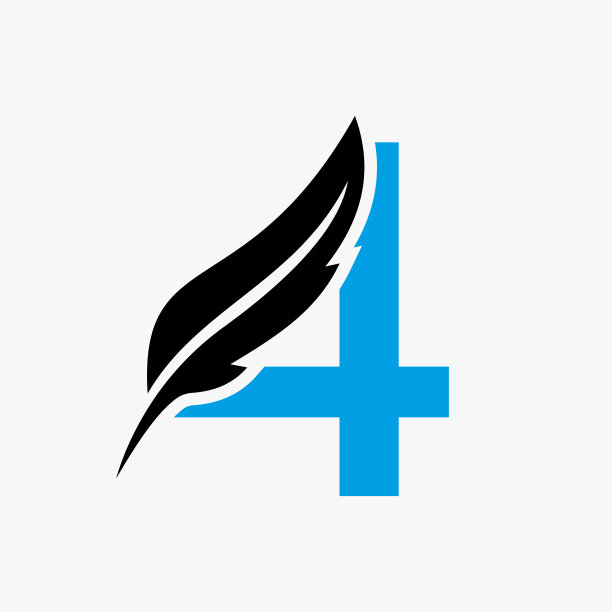 羽毛标志上的字母4矢量模板。法律标志鸟羽毛标志图片下载