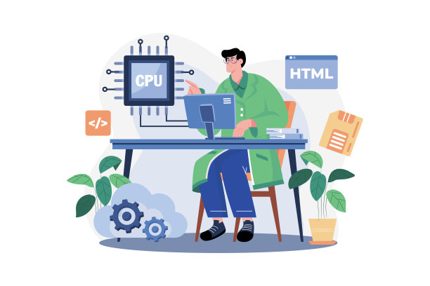 计算机科学家插图概念。孤立在白色背景上的平面插图图片下载