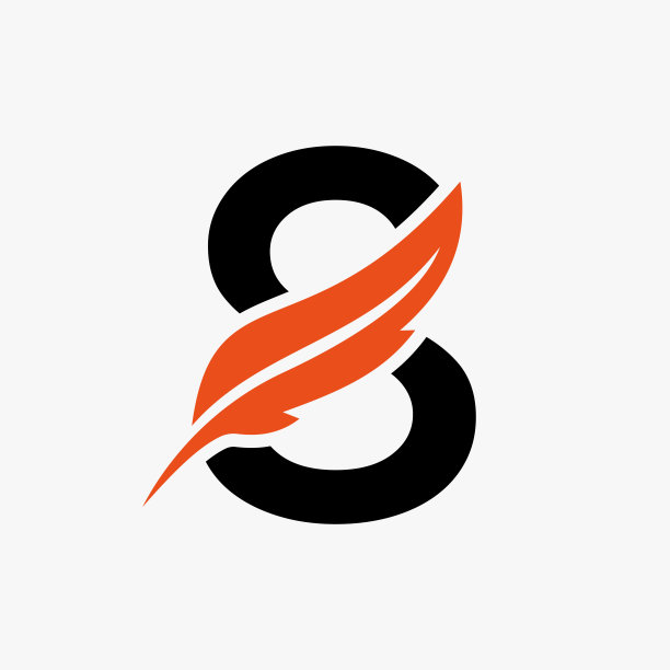 羽毛标志上的字母8矢量模板。法律标志鸟羽毛标志图片下载