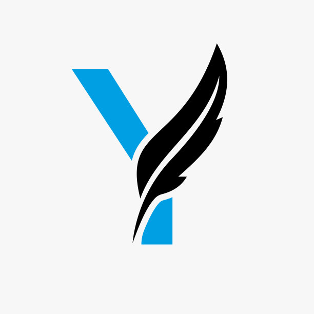 羽毛标志上的字母Y矢量模板。法律标志鸟羽毛标志图片下载