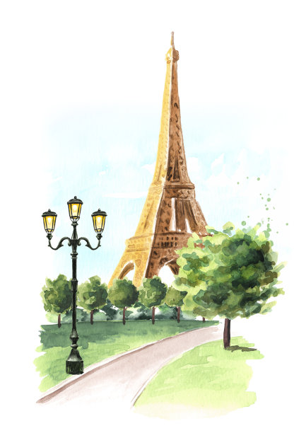 埃菲尔铁塔，巴黎。欢迎使用法国卡概念。手绘水彩插图，孤立在白色背景图片下载
