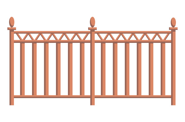 木制防护门带金属电镀，防护木入口大门栅栏平面矢量插画，白色隔离。图片下载