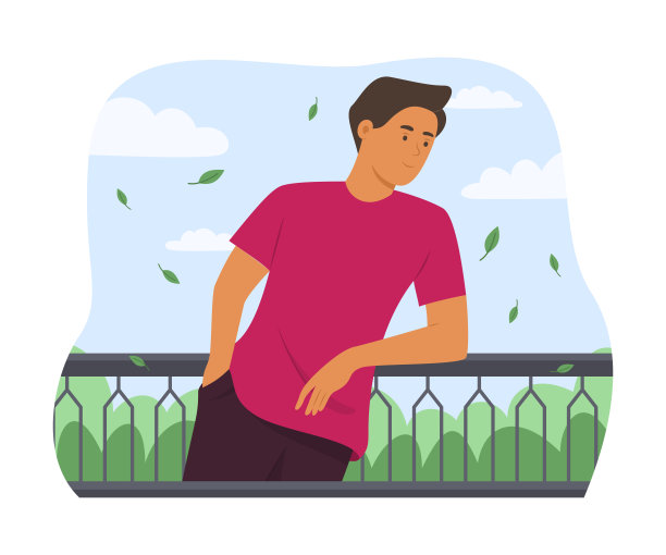 男子站在阳台享受户外生活图片下载