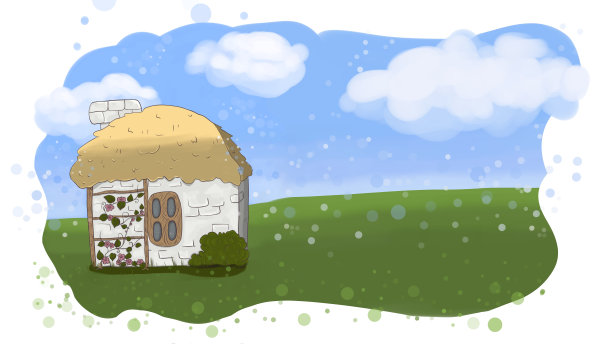 绿色田野上的卡通房子，桌面PC壁纸图片下载