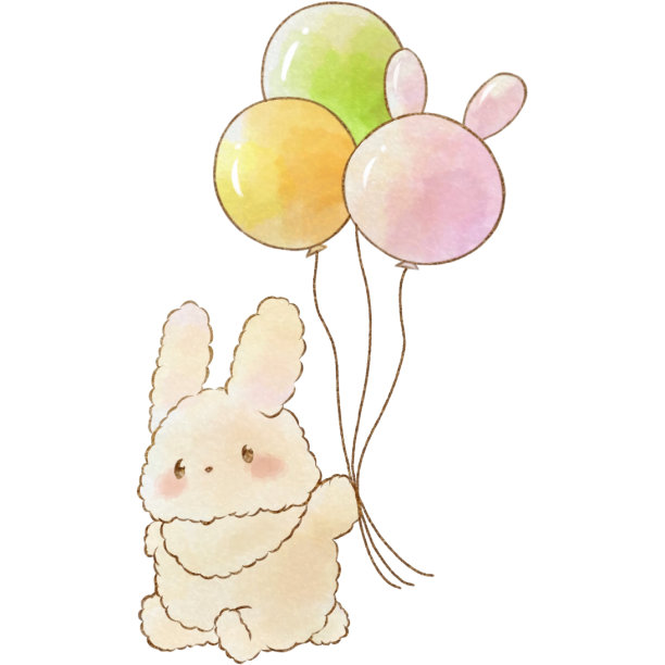 插画材料:兔子和气球一起飞翔(手绘水彩画风格)图片下载