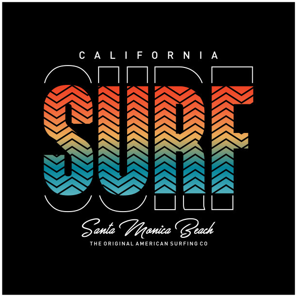 矢量插图的主题冲浪和冲浪在加利福尼亚，圣莫尼卡海滩。运动排版，t恤图形，印刷，海报，横幅，传单，明信片图片下载