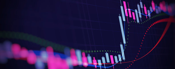 摘要金融图表与上升趋势线烛台图在股市霓虹灯颜色背景图片下载