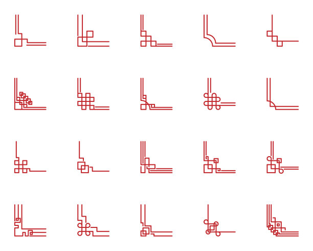 一套中国边境图标，角落，传统框架图片下载