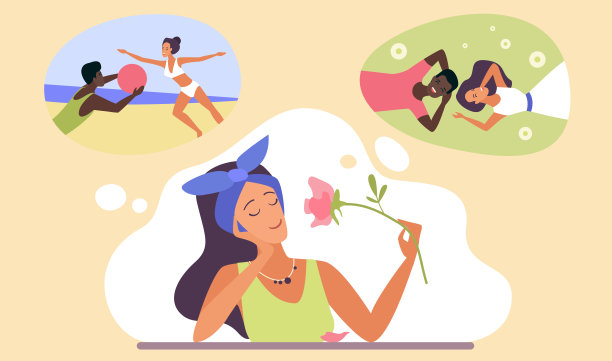 夏天回忆女孩坐在桌前，闻着花香回忆着快乐的情景图片下载