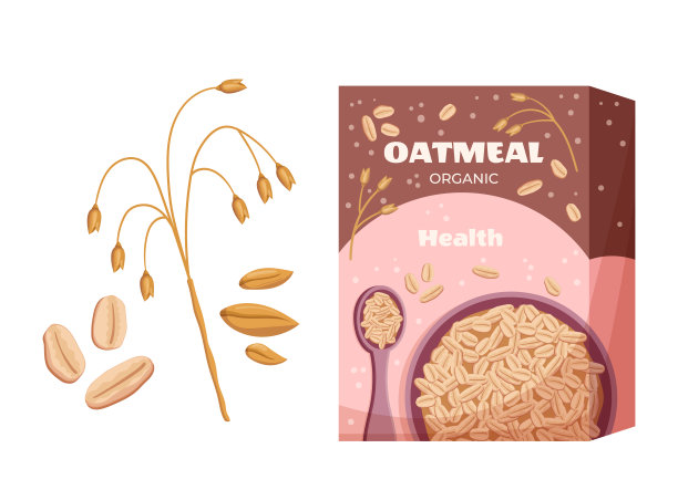 燕麦穗，茎，种子和盒子与薄片。有机食品，平面设计元素。生产计划图片下载