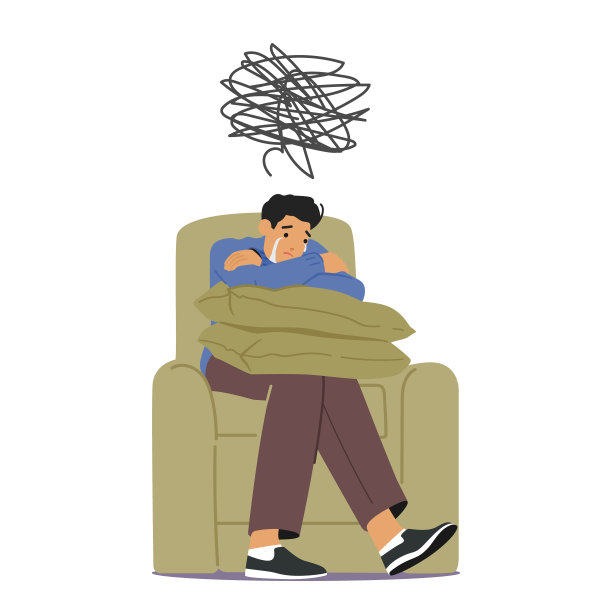 男性性格抑郁与生活问题。抑郁的男人，脑子里满是困惑，坐在扶手椅上哭泣图片下载