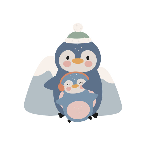 可爱的企鹅和宝宝。卡通风格。矢量插图。适用于卡片，海报，横幅，书籍，印刷在包装上，印刷在衣服，织物，墙纸，纺织品或盘子。图片下载