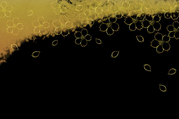 金色的樱花落在黑色的背景上图片下载