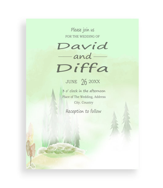 风景主题和水彩元素的婚礼请帖图片下载