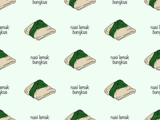绿色背景上的大米脂肪包裹无缝图案图片下载
