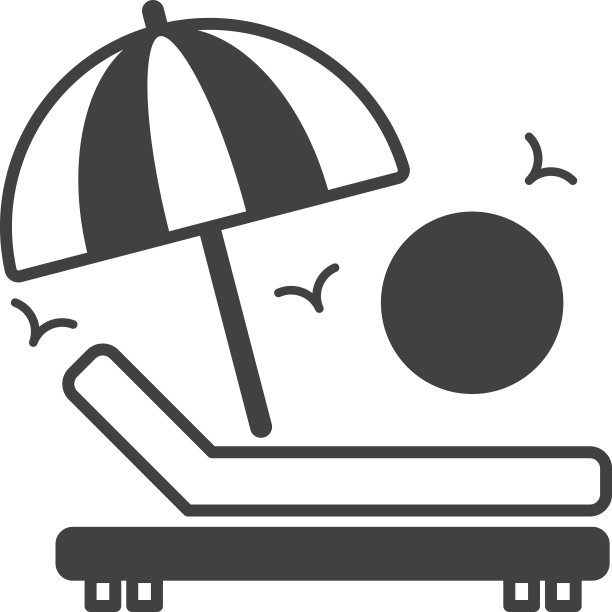 海滩床和雨伞的插画以极简风格图片下载