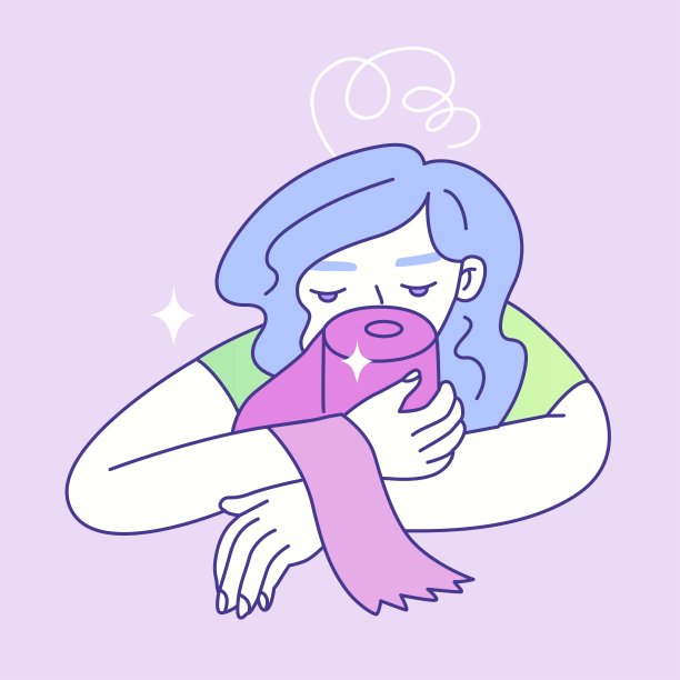 女孩抱着一卷手纸躺着。肠道感染，腹泻，便秘。经前综合症的症状女性身体的健康。女性经期问题。向量图片下载