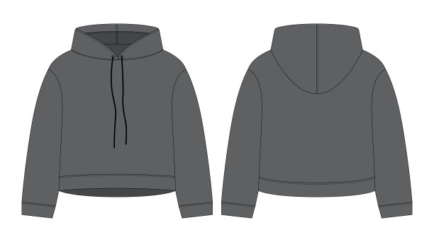 妇女作物帽衫技术草图。深灰色。CAD模型模板帽衫。图片下载