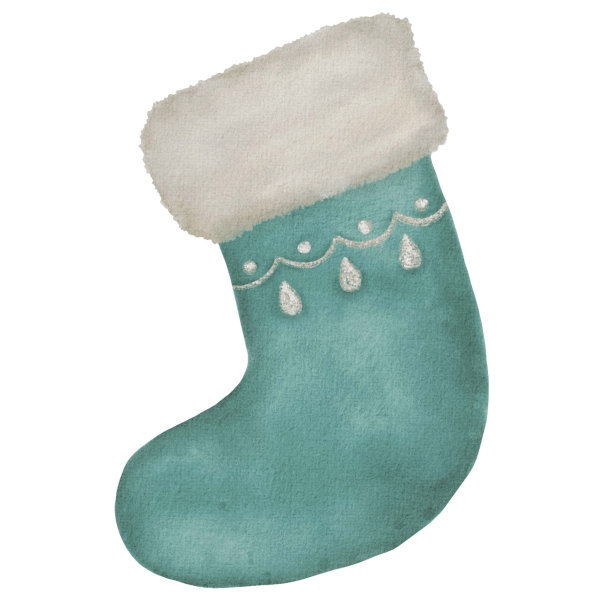 水彩插图的蓝色圣诞靴与白色皮毛和水钻。图片下载