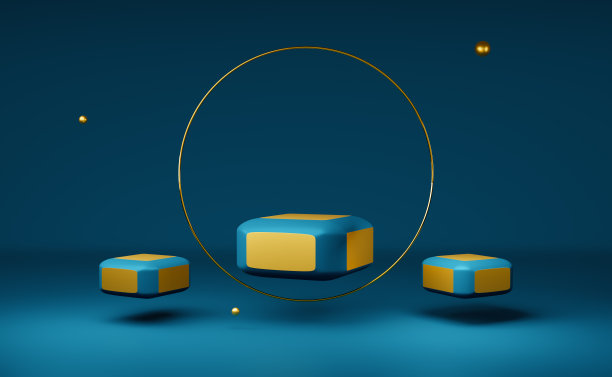 讲台空的几何形状在蓝色组成的现代舞台展示和极简主义的模型，抽象的橱窗背景，概念3d插图或3d渲染图片下载