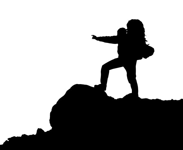 黑色轮廓的徒步旅行者或游客或背包客图片下载