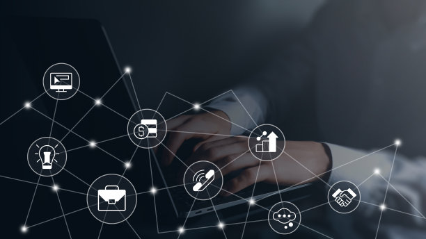 企业工作流程的商业特写概念图像与白色雕文图标图片下载