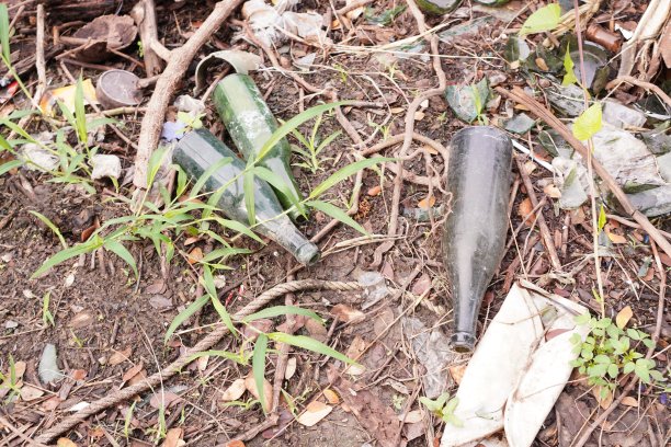 户外自然:这张照片显示的是一个废弃的玻璃瓶院子里的玻璃瓶。图片下载