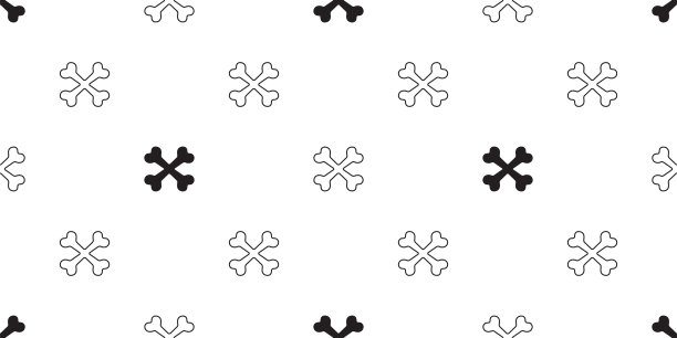 交叉骨无缝图案狗骨海盗足迹法国斗牛犬小狗矢量宠物卡通骷髅万圣节幽灵重复墙纸礼物包装纸围巾孤立瓷砖背景涂鸦插画设计图片下载