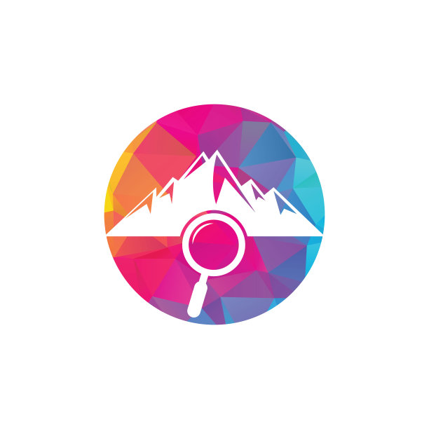山和放大镜的标志组合。图片下载