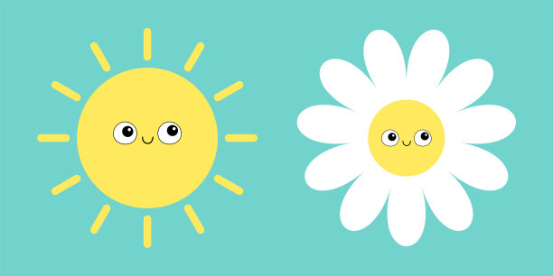 阳光照耀着白色的雏菊菊集。笑脸迎头。甘菊图标。可爱的花卉植物收藏。爱的名片。卡通卡哇伊滑稽人物。日益增长的概念。平面设计。绿色背景。图片下载