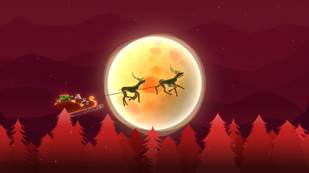 圣诞老人和驯鹿的圣诞风景图片下载