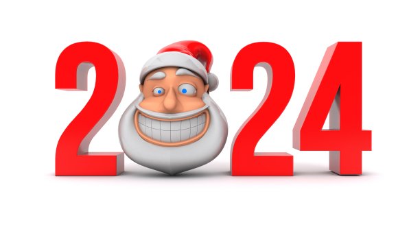 3D插图的圣诞老人头部与数字2024图片下载