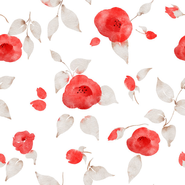 水彩画红色花朵无缝图案图片下载