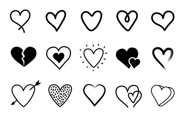 心形涂鸦图标集。手绘爱心图片下载