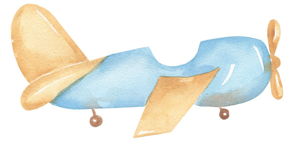 水彩运输插画，可爱的平面打印剪贴艺术，手绘儿童派对剪贴画。蓝米色飞机，苗圃运输。艺术品的纺织品，织物，纪念品，婴儿淋浴，贺卡图片下载