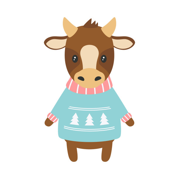卡通冬季插画牛孤立在白色图片下载