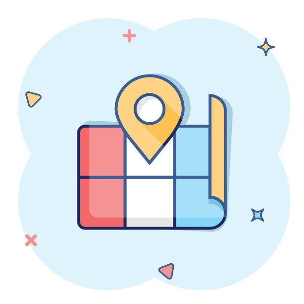 漫画风格的地图别针图标。GPS导航卡通矢量插图白色孤立背景。定位定位飞溅效应经营理念。图片下载