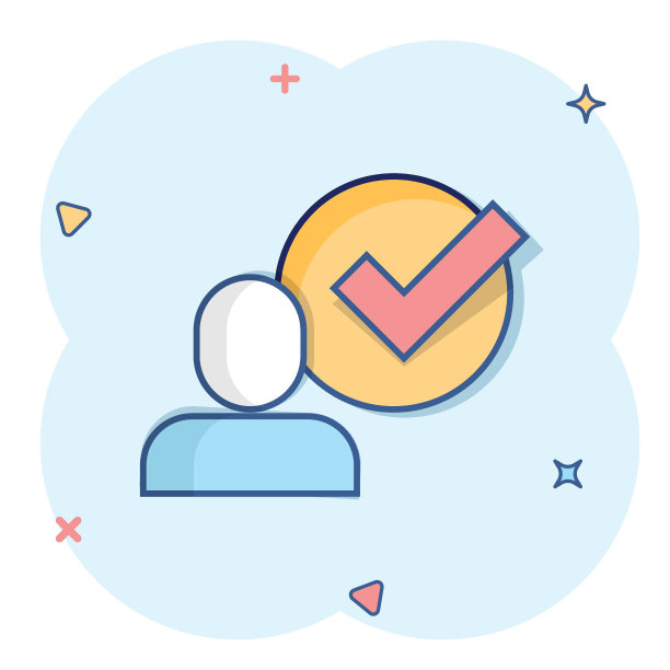 漫画风格的组织管理图标。人与复选标记卡通矢量插图在白色孤立的背景。商人飞溅效应经营理念。图片下载