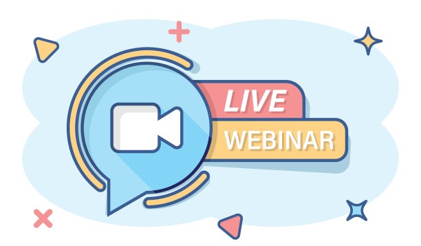 现场网络研讨会图标的漫画风格。在线训练孤立背景下的卡通矢量插画。会议流飞溅效果标牌经营理念。图片下载