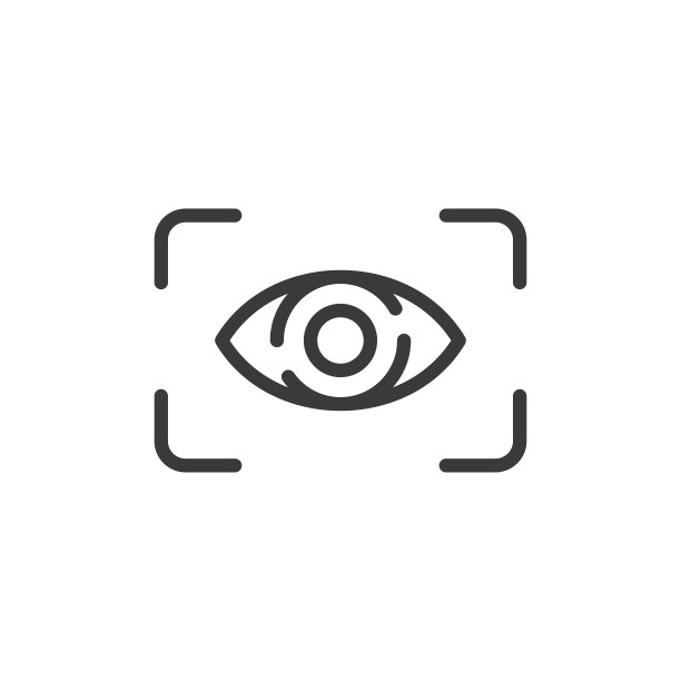 带扫描框的数码眼。眼睛扫描线图标隔离在白色背景上。向量轮廓符号。图片下载