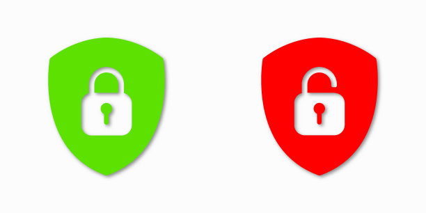 盾牌锁定和解锁图标的集合。挂锁象征。矢量符号插图。图片下载