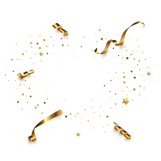 节日背景矢量插图。优雅的彩色壁纸设计。有创意的背景与金色丝带，星星和五彩纸屑，方形白色和金色横幅与copyspace图片下载