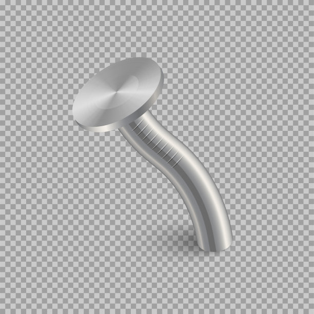 3d铁钉矢量插图。现实的隔离金属销与圆头，弯曲钢五金钉或鞋钉为木工，建筑工程透明背景图片下载