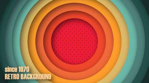 1970年的彩色穿孔背景与圆形元素和复古色彩。未来主义复古风格的现实主义设计。矢量插图。图片下载